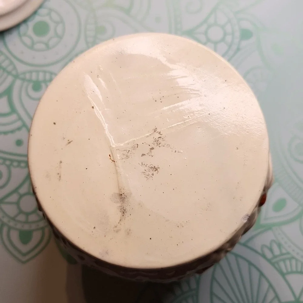 Vintage Cookie Jar Canister Flowers Daisy Butterfly Cream Orange Yellow Brown - Picture 9 of 12